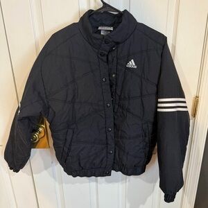 Adidas Vintage Black Quilted Bomber Jacket Medium